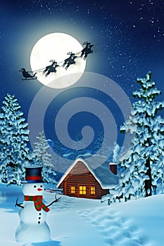 Moonlit Christmas landscape at night