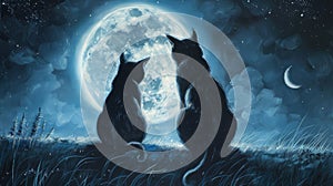 Moonlit Feline Gaze: Enchanting Cats Captivated by the Full Moon