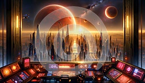 Moonlit galactic metropolis - AI generated image
