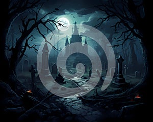 moonlit gothic graveyard scene for halloween