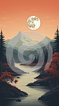 Moonlit Landscape: A Romantic Adventure In Warm Colors