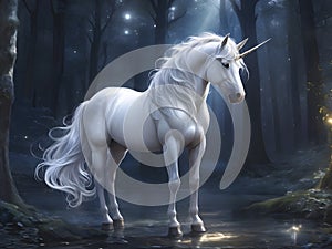 Moonlit Majesty. A Digital Portrait of a Glowing Unicorn in Augmented Reality.