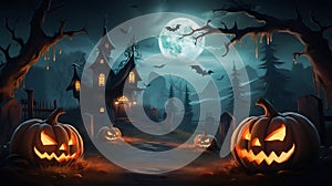 Moonlit Mischief: Halloween in the Pumpkin Patch. Generative ai