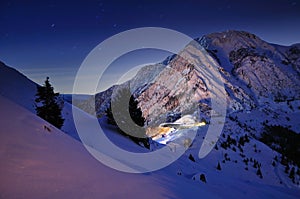 Moonlit mountain scene photo