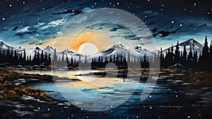 Moonlit Mountains: A Naturalistic Landscape Painting