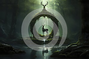 Moonlit Mystique: The Ghostly Deer and the Glowing Well. Generative AI