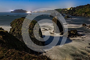 Moonlit Night Image of a Rocky Beach, Northern California Coast