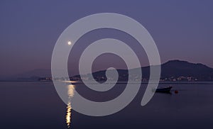 Moonlit nights and a lake in italy