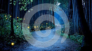 An Moonlit Path Through An Enchanted Bamboo Forest Wher photo