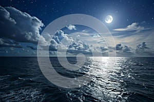 Moonlit sea at night