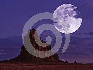 A Moonlit Shiprock, New Mexico, at Night