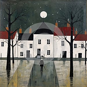 Moonlit Street Scene: English Countryside Inspired Painting By Gary Bunt