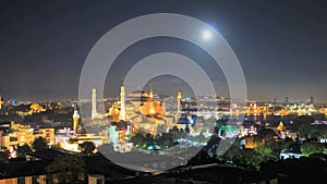 Moonrise at aya sofya mosque