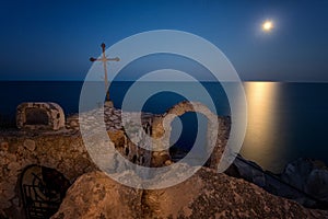 Moonrise at cape Kaliakra, Black Sea, Bulgaria