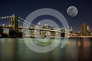 Moonrise over the Brooklyn Bridge New York City New York