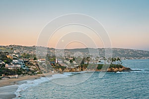 Moonrise over Crescent Bay in Laguna Beach, Orange County, California