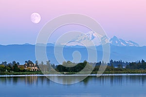 Moonrise over Mt. Baker at Wiser Lake