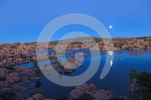 Moonrise Reflection Over Watson Lake