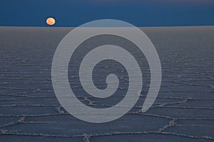 Moonrise Salar de Uyuni, salt lake, Bolivia