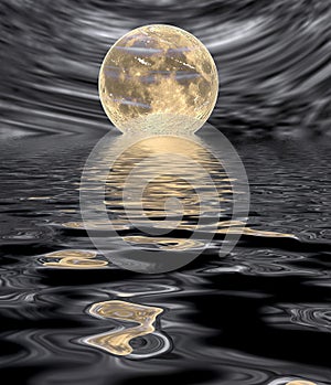 Moonrise on water surface