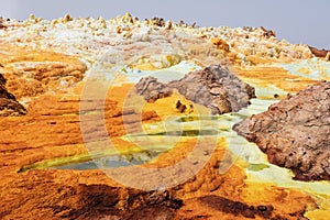 Moonscape of Dallol Lake, Danakil depression geological landscape Ethiopia