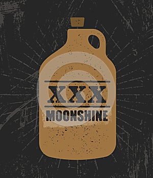 Moonshine Jug Pure Original Corn Spirit Creative Artisan Illustration. Raw Homemade Alcohol Creative Sign