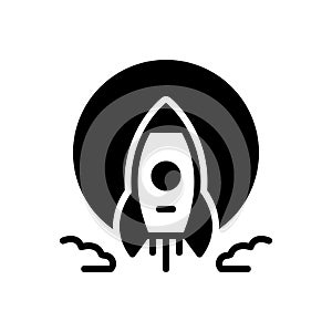 Black solid icon for Moonshot, launch and rocket