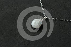 Moonstone, adularia natural pendant, necklace drop shape. Short necklace of Moonstone. Handmade jewelry made from natural stones.