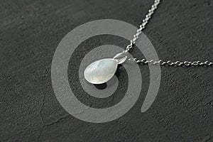 Moonstone, adularia natural pendant, necklace drop shape. Short necklace of Moonstone. Handmade jewelry made from natural stones.