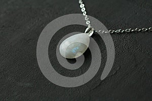 Moonstone, adularia natural pendant, necklace drop shape. Short necklace of Moonstone. Handmade jewelry made from natural stones.