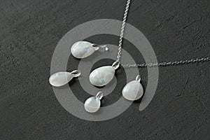 Moonstone, adularia natural pendants, necklace drop shape. Short necklace of Moonstone. Handmade jewelry made from natural stones