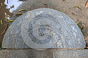 A moonstone at the ancient temple of Mulkirigala.