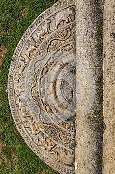 Moonstone in Anuradhapura, Sri Lanka, Asia