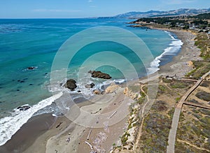 Moonstone Beach, central California coast from the air