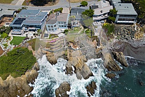 Moonstone Beach oceanside homes, central California coast from the air