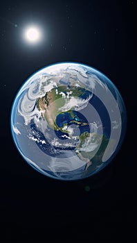 A Moonview of Earth with stars sunlight as backdrop