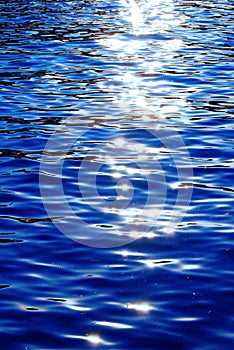 Moonwalk on dark blue water surface.
