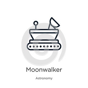 Moonwalker icon. Thin linear moonwalker outline icon isolated on white background from astronomy collection. Line vector sign,