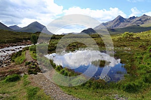 Moor lake in a beautiful landscape in the Scottish Highlands on the island of Skye