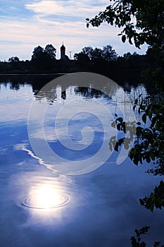 Moor lake with moonlight scenery