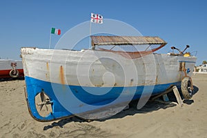 Moored boat on the beach