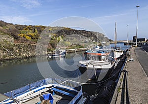 Moored boats at Amlwch Port on Anglesey, Wales, UK,