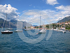 Moored Boats on Lake Garda - Stock Image photo