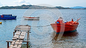 Moored boats in Ouranoupolis, Greece