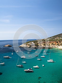 Moored boats on sea