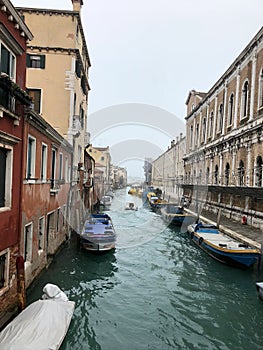 Moored boats in Venice canal