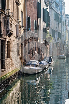 Moored Boats on a Venice Canal