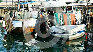 Moored fishing trawlers