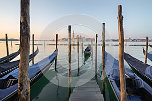 Moored gondolas in the morning