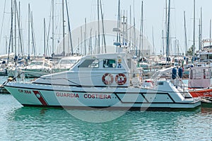 Moored Italian coast guard, rescue vessel